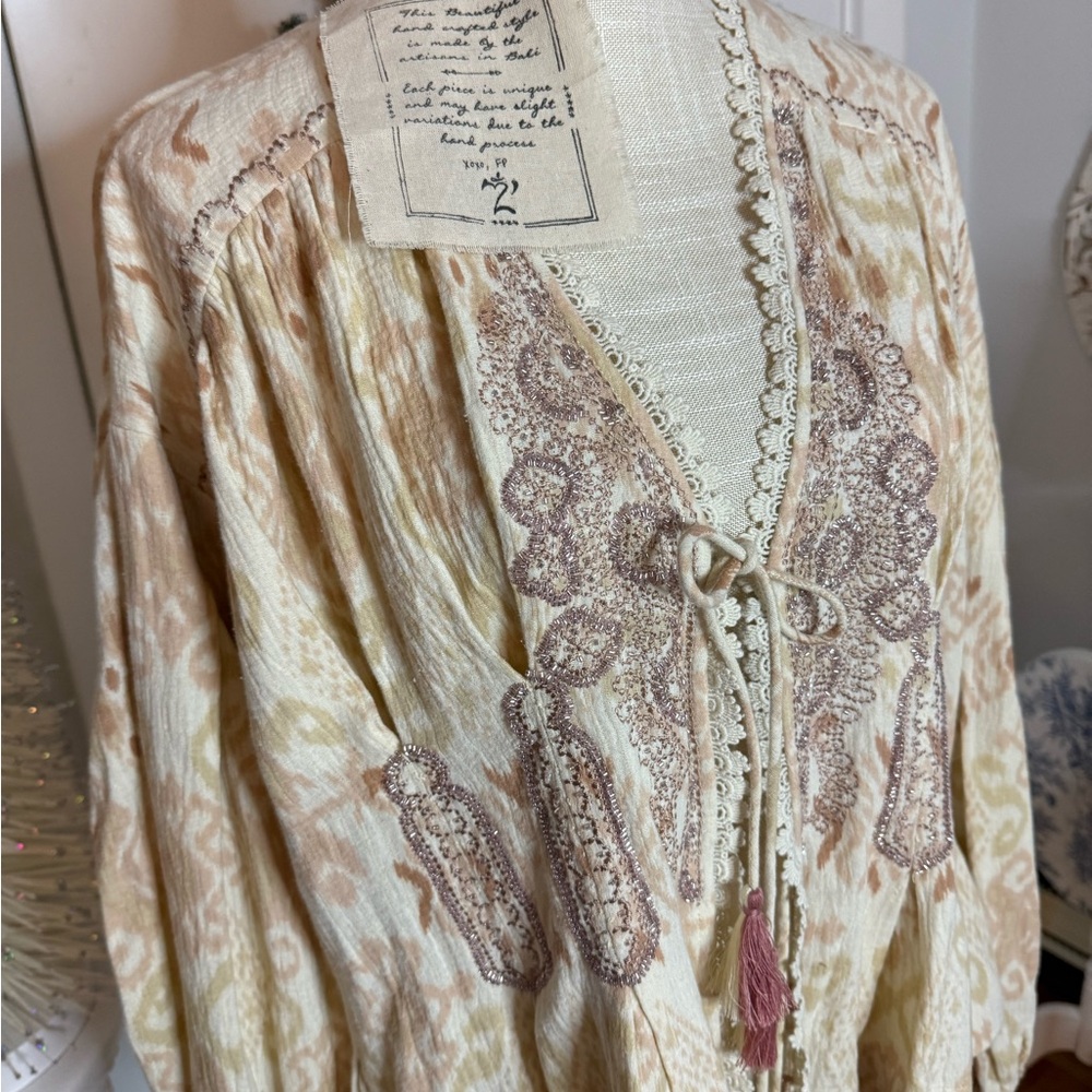 Free People Bomber Jacket in Cream and Pink - Picture 2 of 10